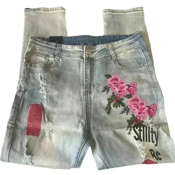 LAIERNA distressed embellished high rise skinny jeans women’s size 30 - Picture 5 of 15